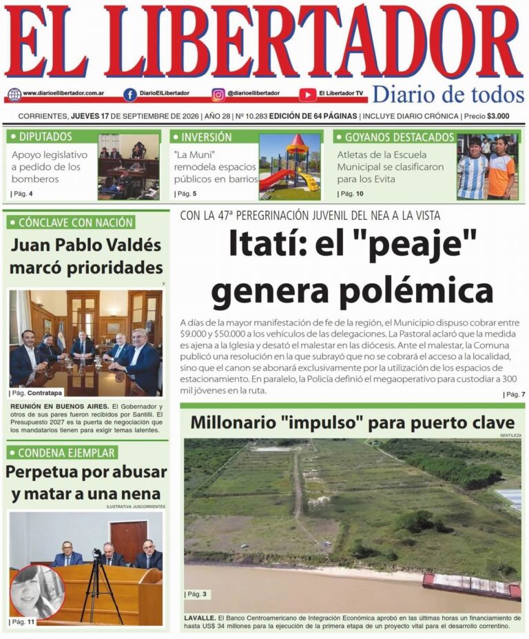 Portada del diario digital La Gaceta Correntina del 17 de septiembre de 2026
