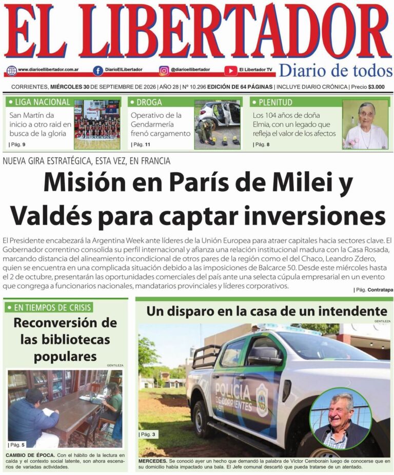 Portada del diario La Gaceta Correntina del 30 de septiembre de 2026