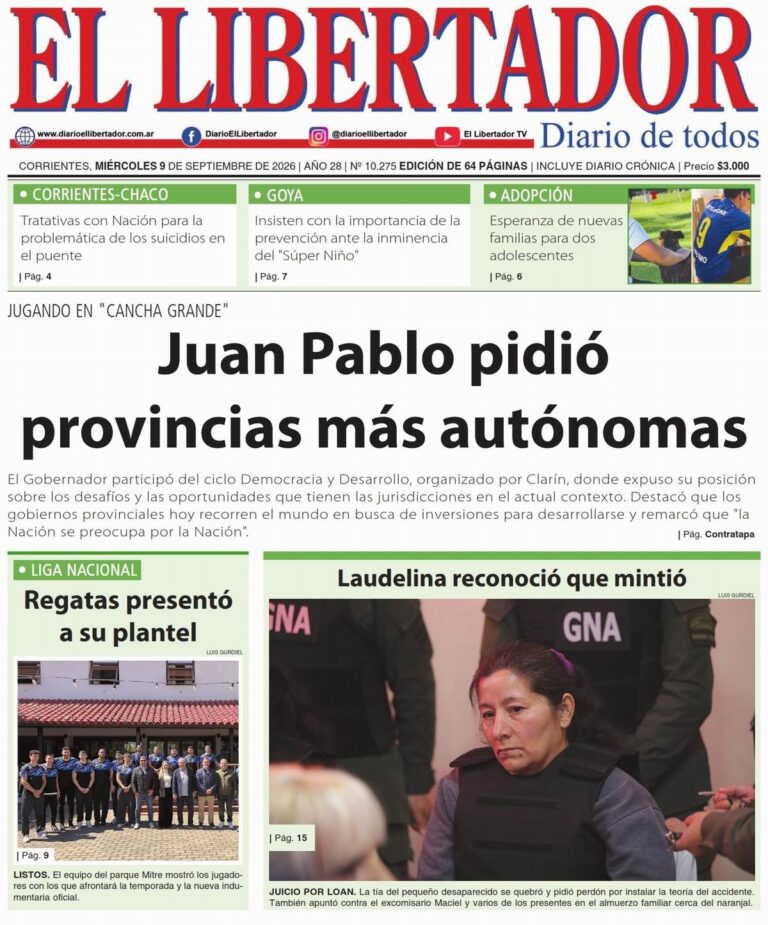 Tapa y contratapa del periódico La Gaceta Correntina del 9 de septiembre de 2026