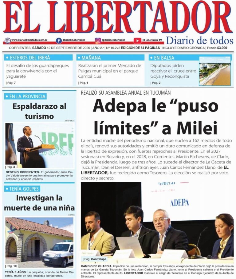 Portada del diario La Gaceta Correntina del 12 de septiembre de 2026