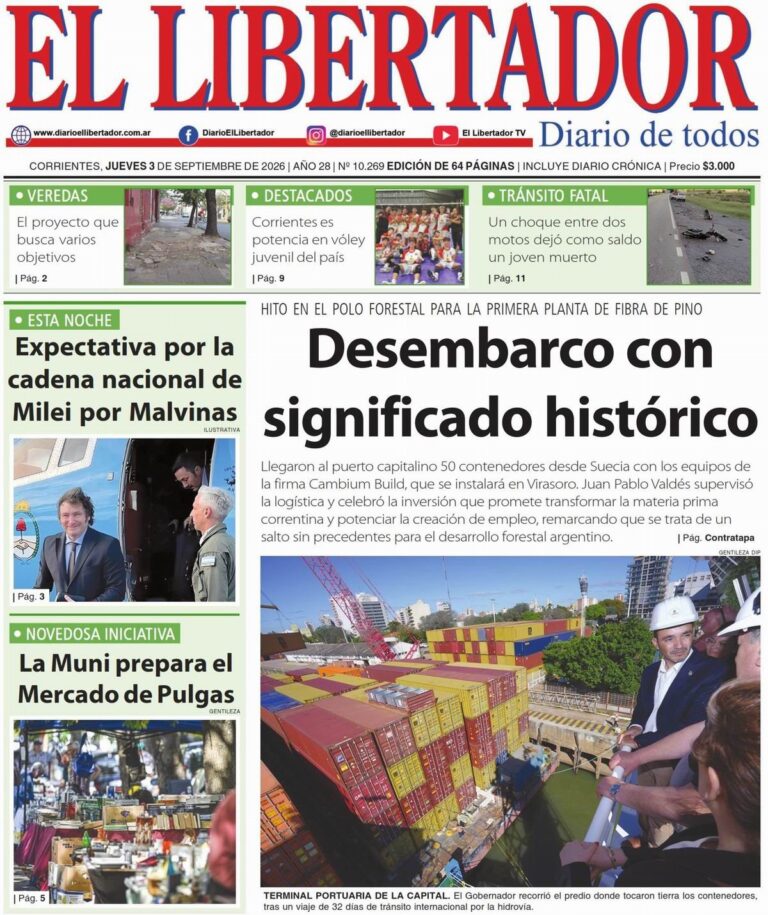 Tapa y contratapa del diario La Gaceta Correntina del 3 de septiembre de 2026
