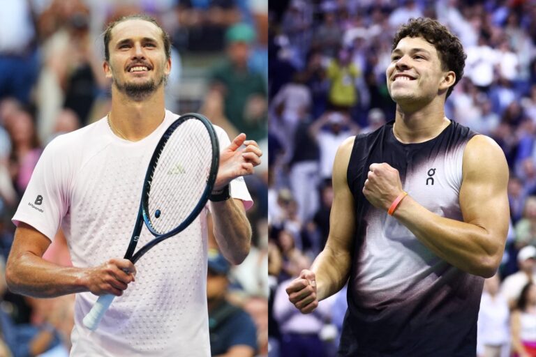 Alexander Zverev y Ben Shelton durante la final del US Open 2026