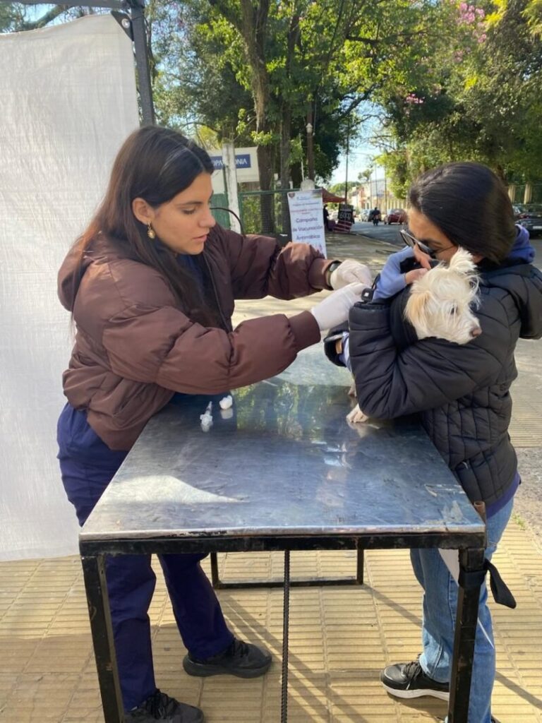 Personas con mascotas durante campaña de vacunación contra la rabia en Corrientes