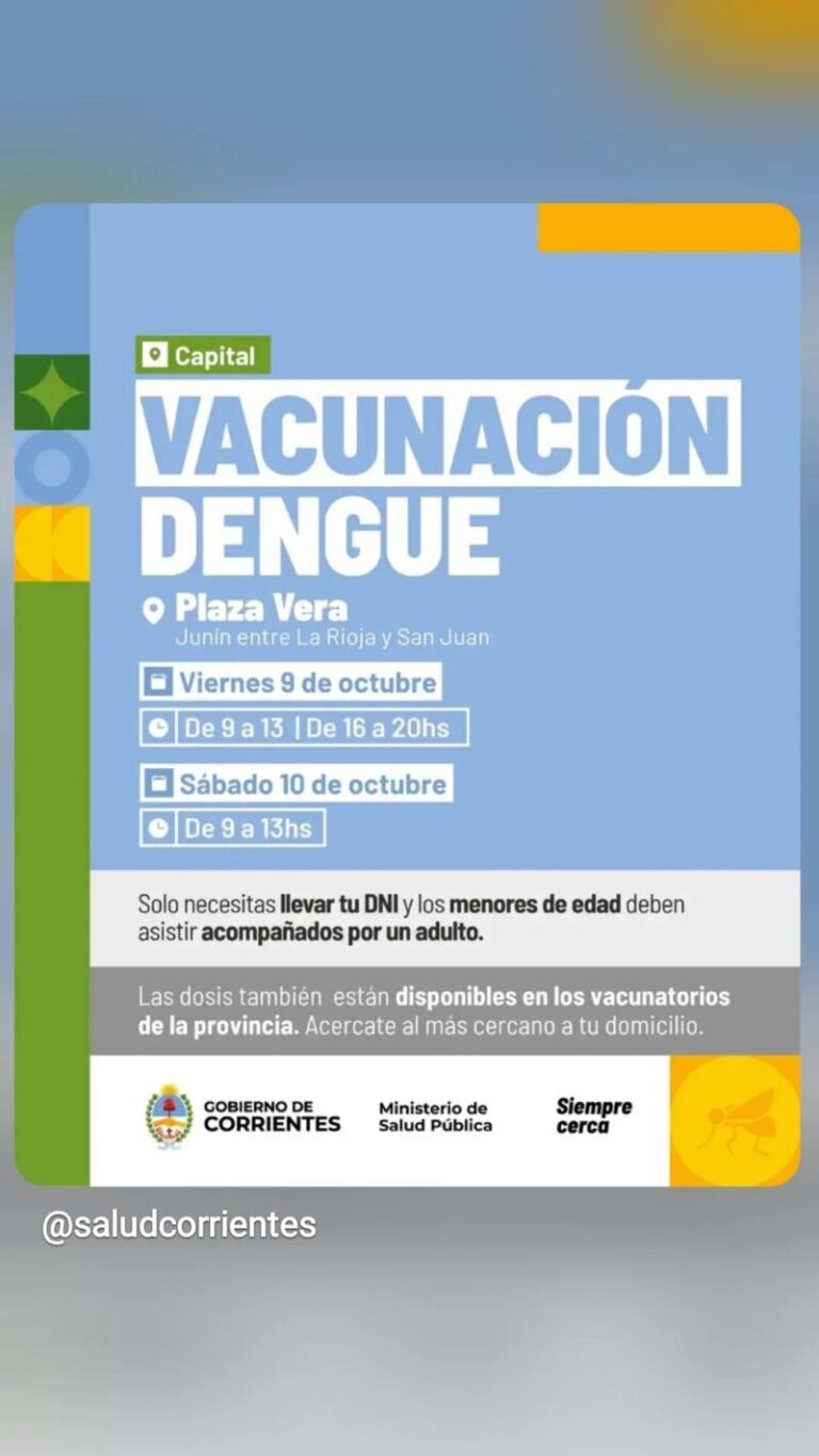 Punto de vacunación contra el dengue en la plaza Vera de Corrientes