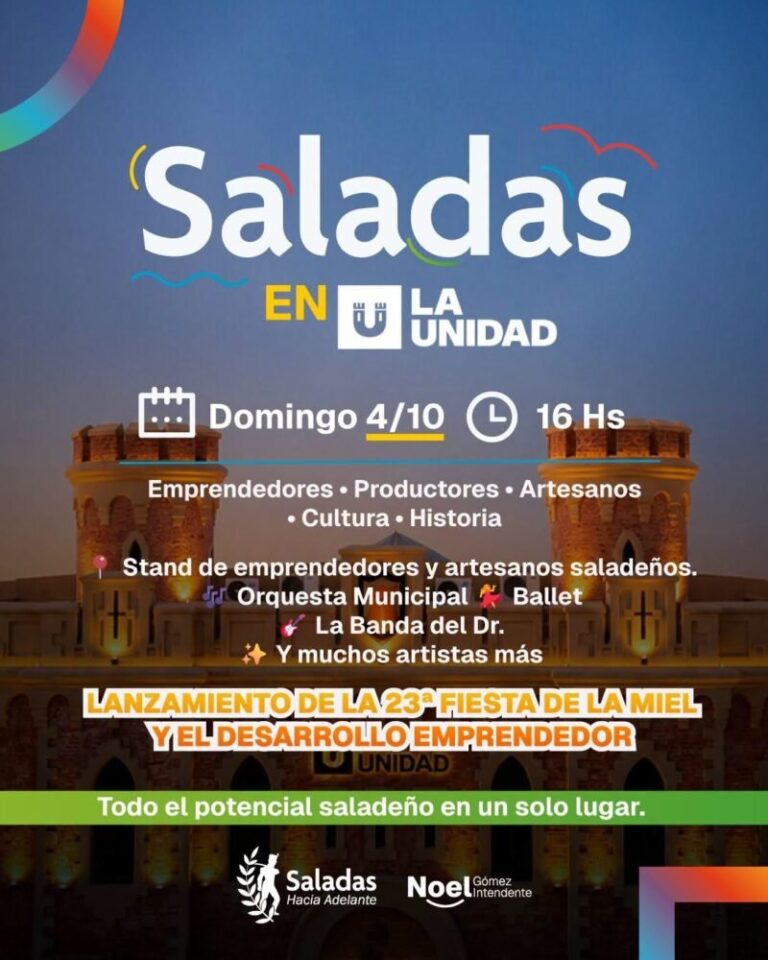 Stands de emprendedores y productos típicos de Saladas en el espacio La Unidad