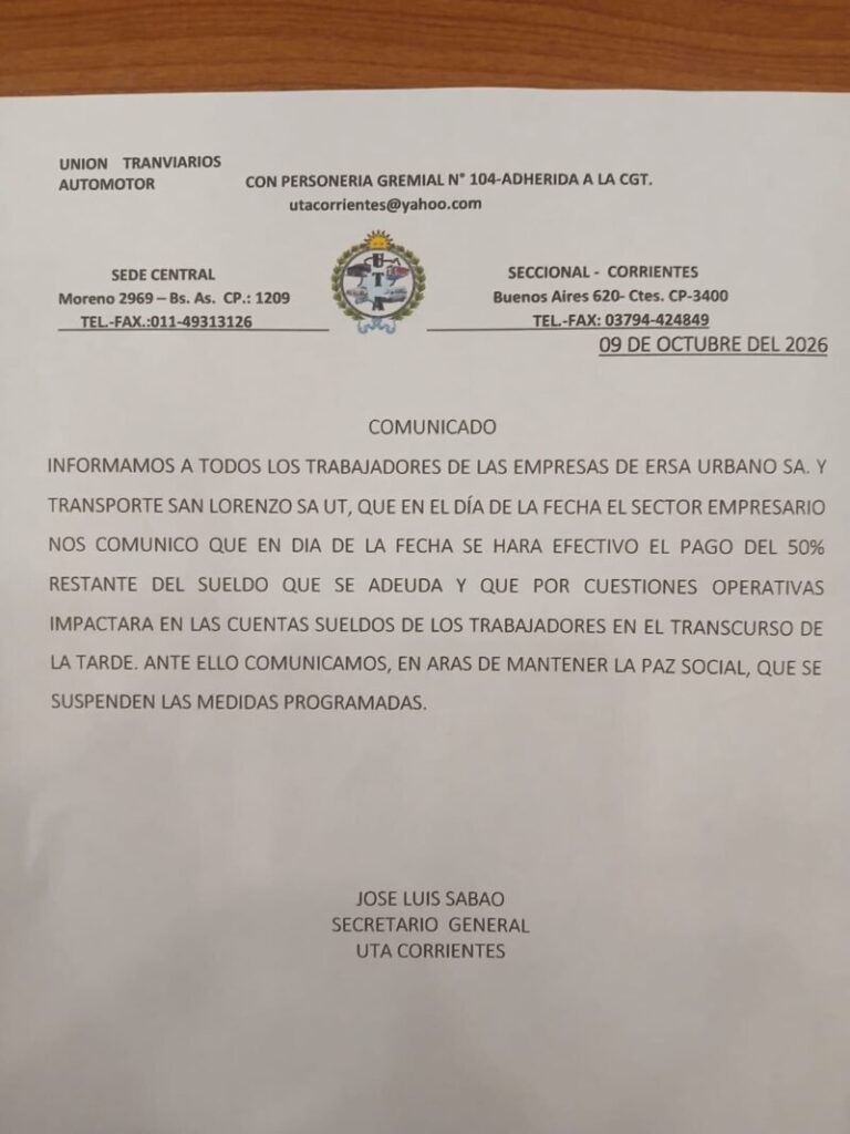 Colectivo de transporte urbano en la ciudad de Corrientes